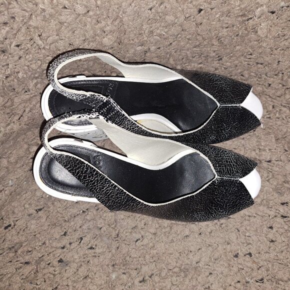WHAT FOR-Paris-Crackled Black Leather-Distressed Cracked Heel-Slingback-Sz 37-EX - Picture 7 of 8